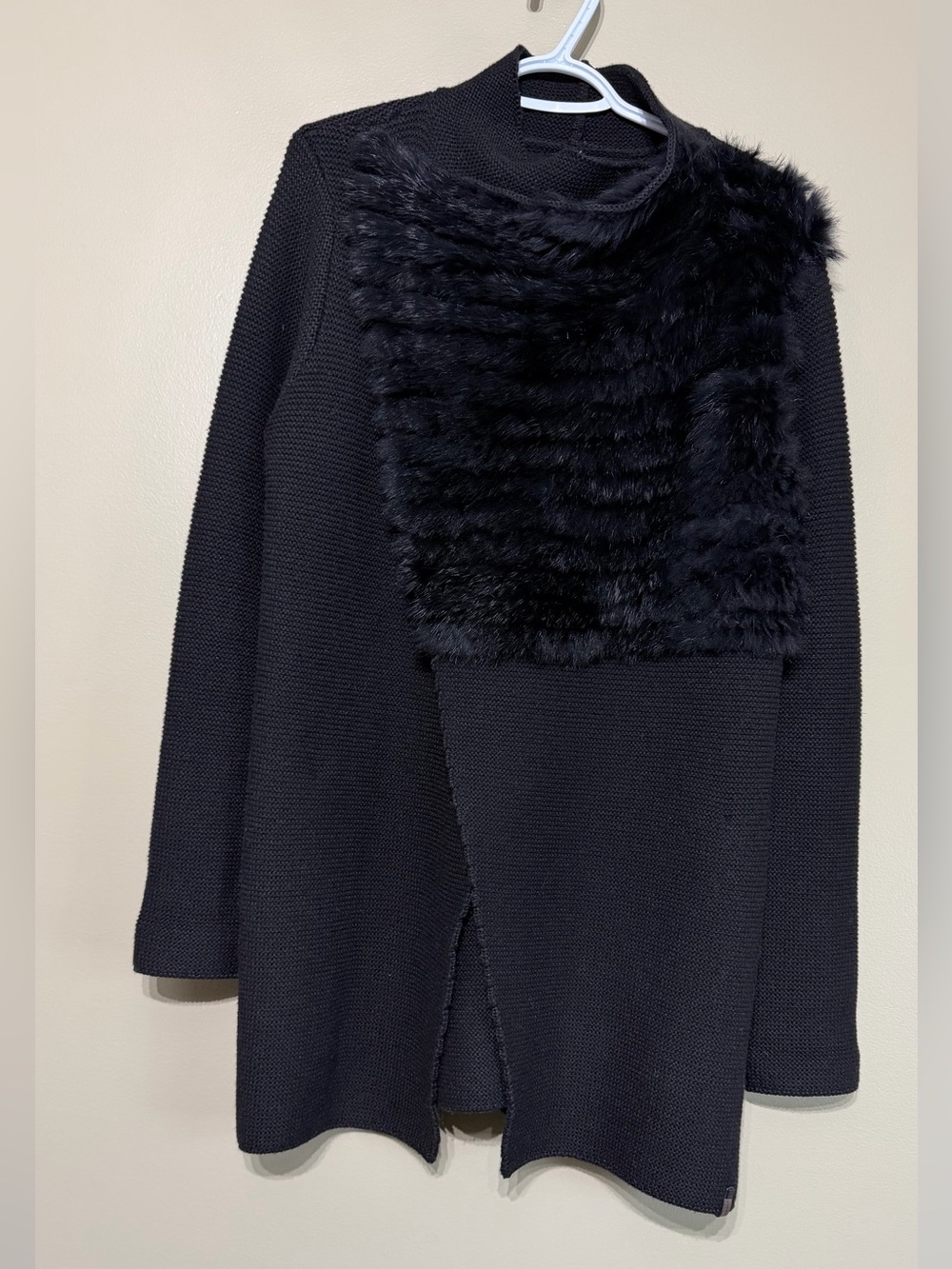 Rudsak Rabbit Fur Wool Blend Knit Snap Wrap Coatigan